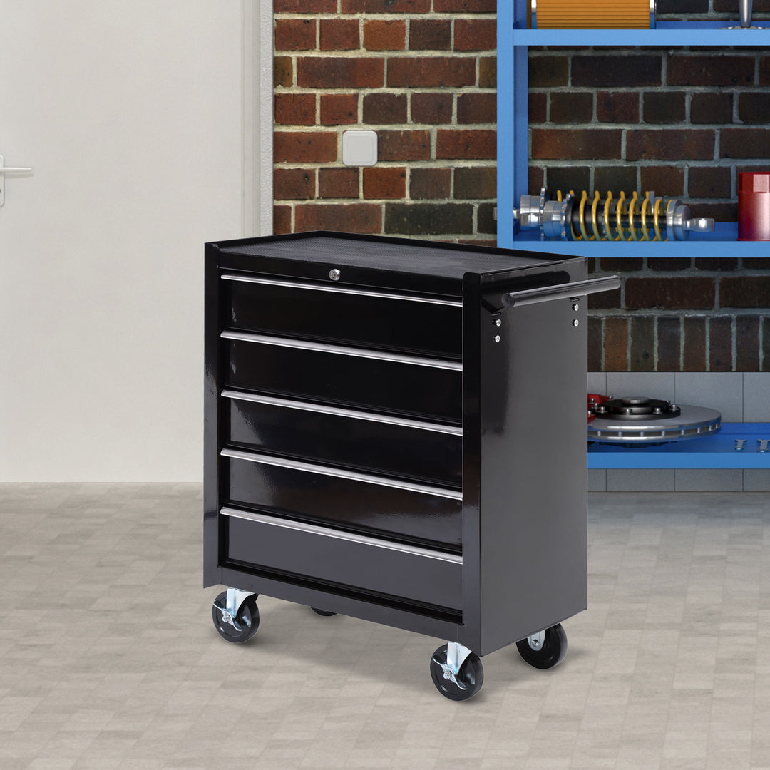 HOMCOM Cold Rolled Steel 5-Drawer Rolling Tool Storage Cabinet Tool Chest Black | Aosom UK