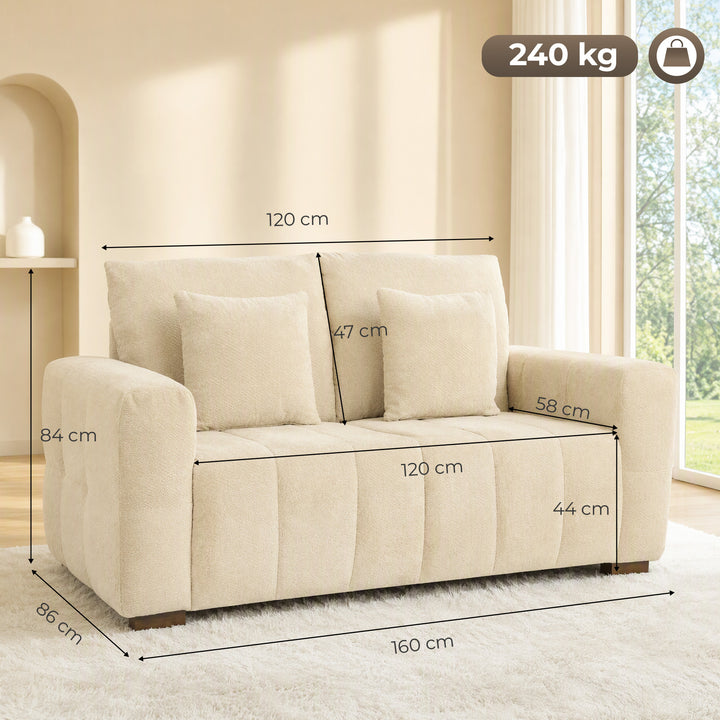 2 Seater Sofa, Upholstered Velvet Small Couch for Bedroom with Pillows - view 3