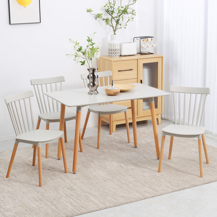 HOMCOM 5 Piece Dining Table Set with Beech Wood Legs, Space Saving Table and 4 Chairs for Small Kitchens, Grey | Aosom UK