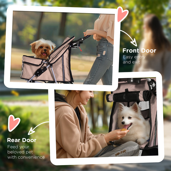 MCL Pet Stroller for Small Miniature Dogs Cats Foldable Travel Carriage with Wheels Zipper Entry Cup Holder Storage Basket Brown