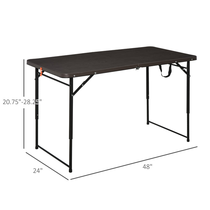 4FT Portable Metal Picnic Table, 22Lx61Wx53/71.5H cm-Black/Brown
