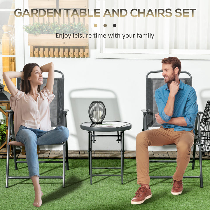 Three-Piece Garden Seat Set, with Glass-Top Table - Dark Grey