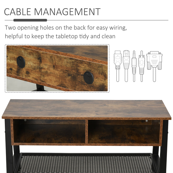 TV Stand Cabinet, Industrial TV Unit for TVs up to 45", 100cm TV Cabinet with 2 Open Compartments and Mesh Bottom Shelf for Living Room, Rustic Brown