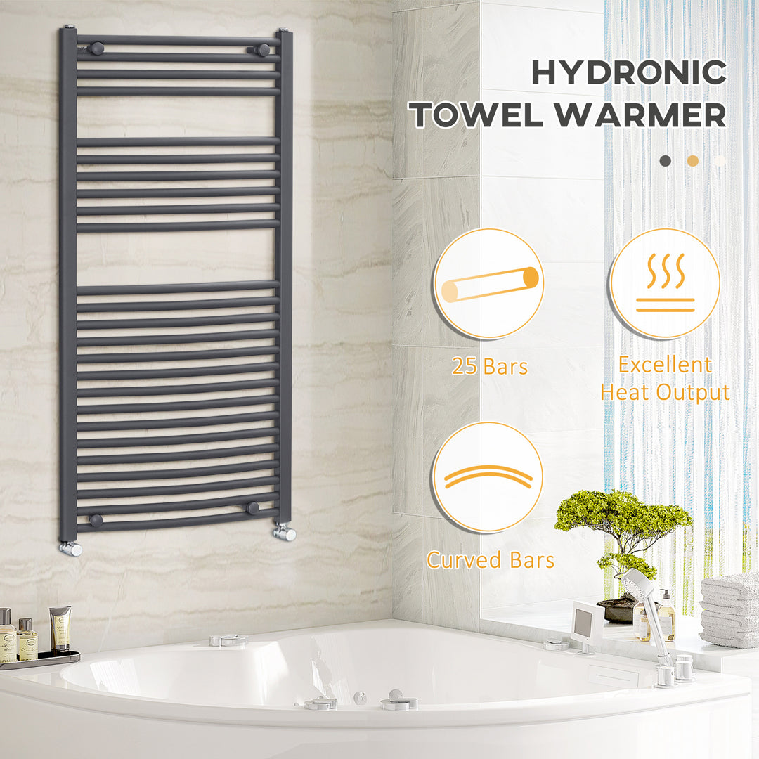 Curved Heated Towel Rail, Hydronic Bathroom Ladder Radiator Towel Warmer For Central Heating 600mm x 1200mm, Grey
