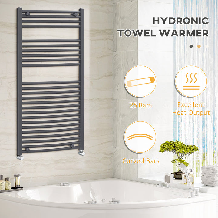 Curved Heated Towel Rail, Hydronic Bathroom Ladder Radiator Towel Warmer For Central Heating 600mm x 1200mm, Grey