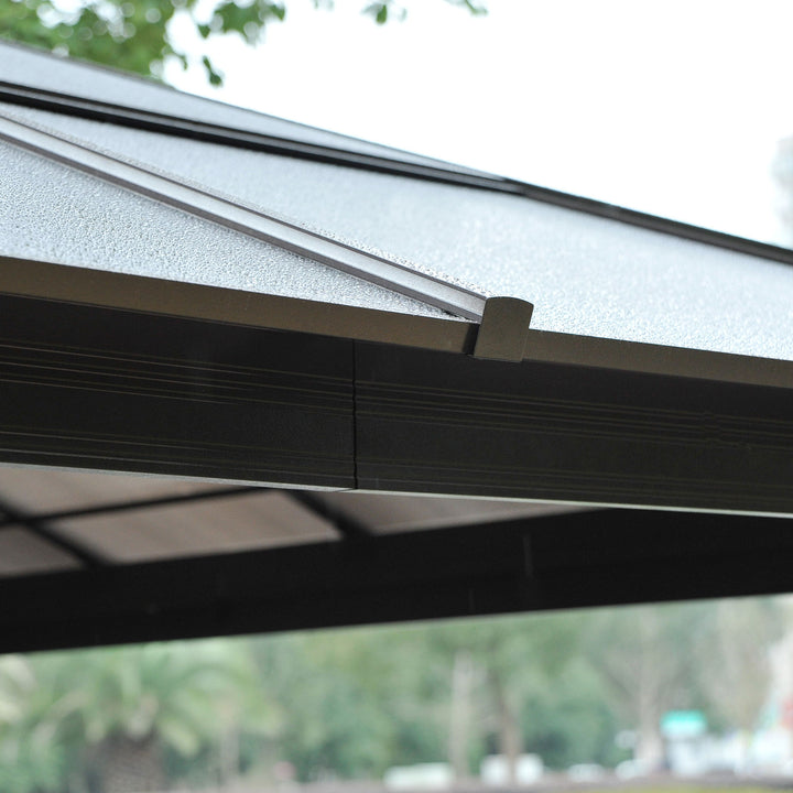 MCL 3.6 x 4m Hardtop Gazebo Canopy with Polycarbonate Roof and Aluminium Frame, Garden Pavilion with Mosquito Netting and Curtains