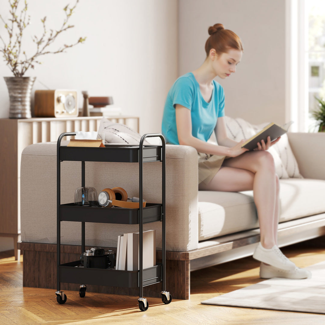Three-Tier Steel Storage Trolley - Black