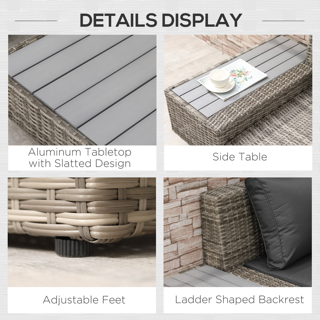 MCL 4 PCs Rattan Garden Furniture Outdoor Sectional Corner Sofa and Coffee Table Set  Conservatory Wicker Weave Furniture with Armrest and Cushions - Light Grey