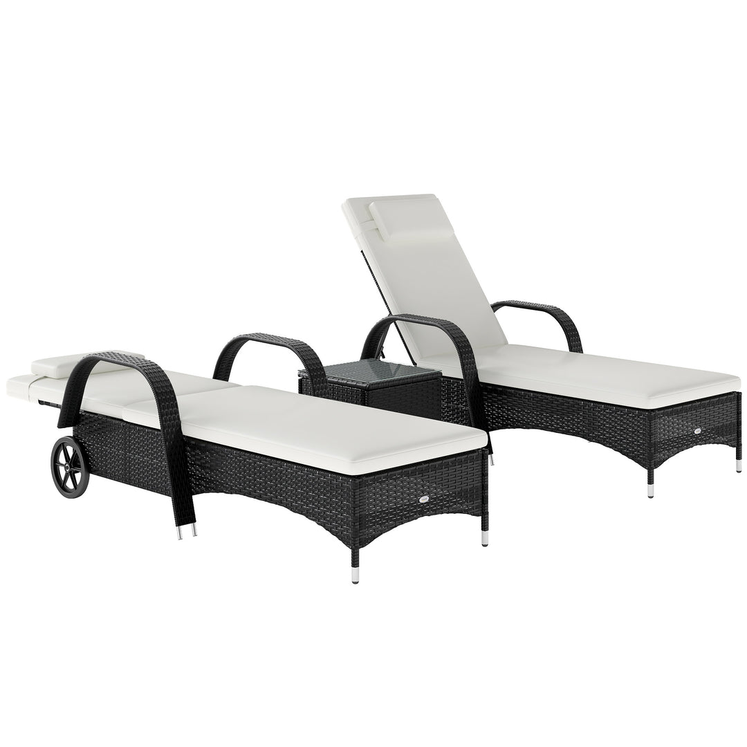 MCL 2 Seater Rattan Sun Lounger Set with Side Table Black