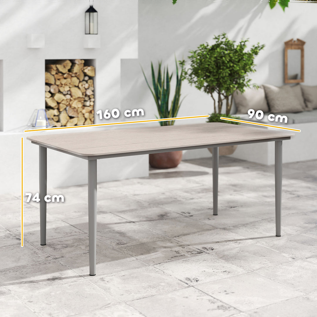 Garden Table, Outdoor Dining Table for 6 People, 160 x 90 x 74 cm, with Rust Resistant Metal Frame, WPC Top, for Balcony, Terrace, Light Grey