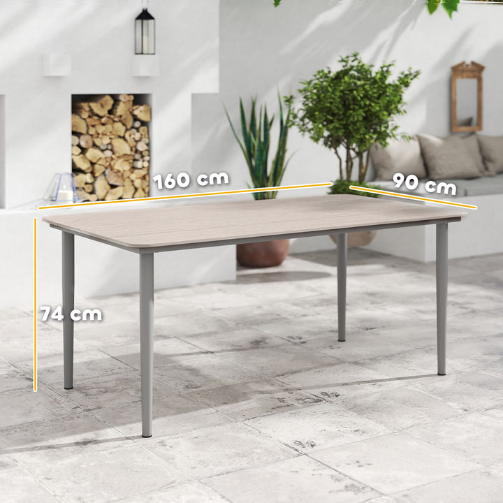 Garden Table, Outdoor Dining Table for 6 People, 160 x 90 x 74 cm, with Rust Resistant Metal Frame, WPC Top, for Balcony, Terrace, Light Grey