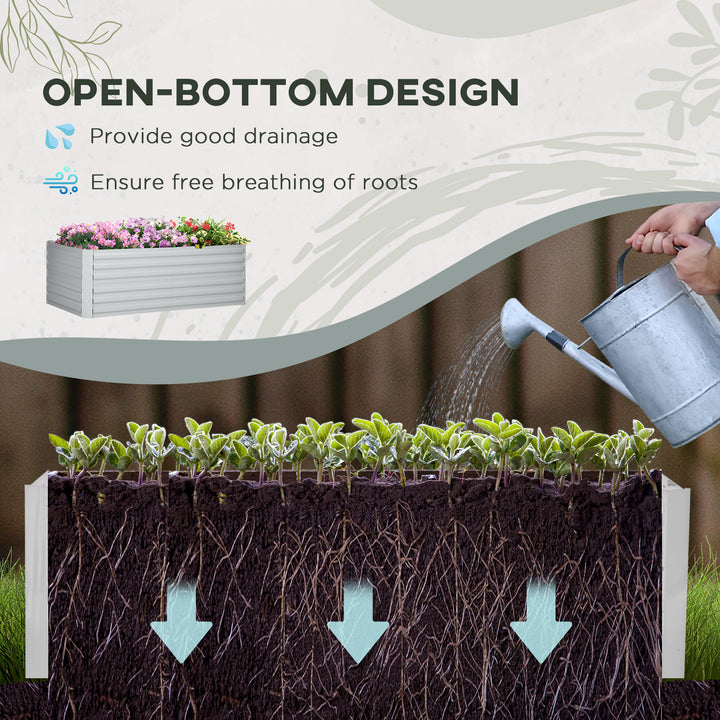 Raised Beds for Garden, Galvanised Steel Outdoor Planters with Multi-reinforced Rods, 180 x 90 x 59 cm, Light Grey