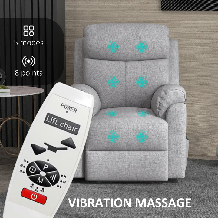Power Lift Recliner Chair, Electric Lift Chair for Elderly, Overstuffed Linen Fabric Riser and Reclining Armchair with Remote Control, Side Pockets, for Living Room, Grey