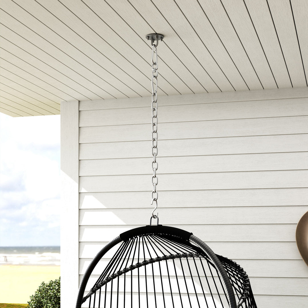 Hanging Egg Chair, Foldable Rattan Garden Swing Chair with Installation Kit, Thickened Cushion and Headrest, Indoor Outdoor Hanging Egg Basket Seat for Patio, Porch, Dark Grey