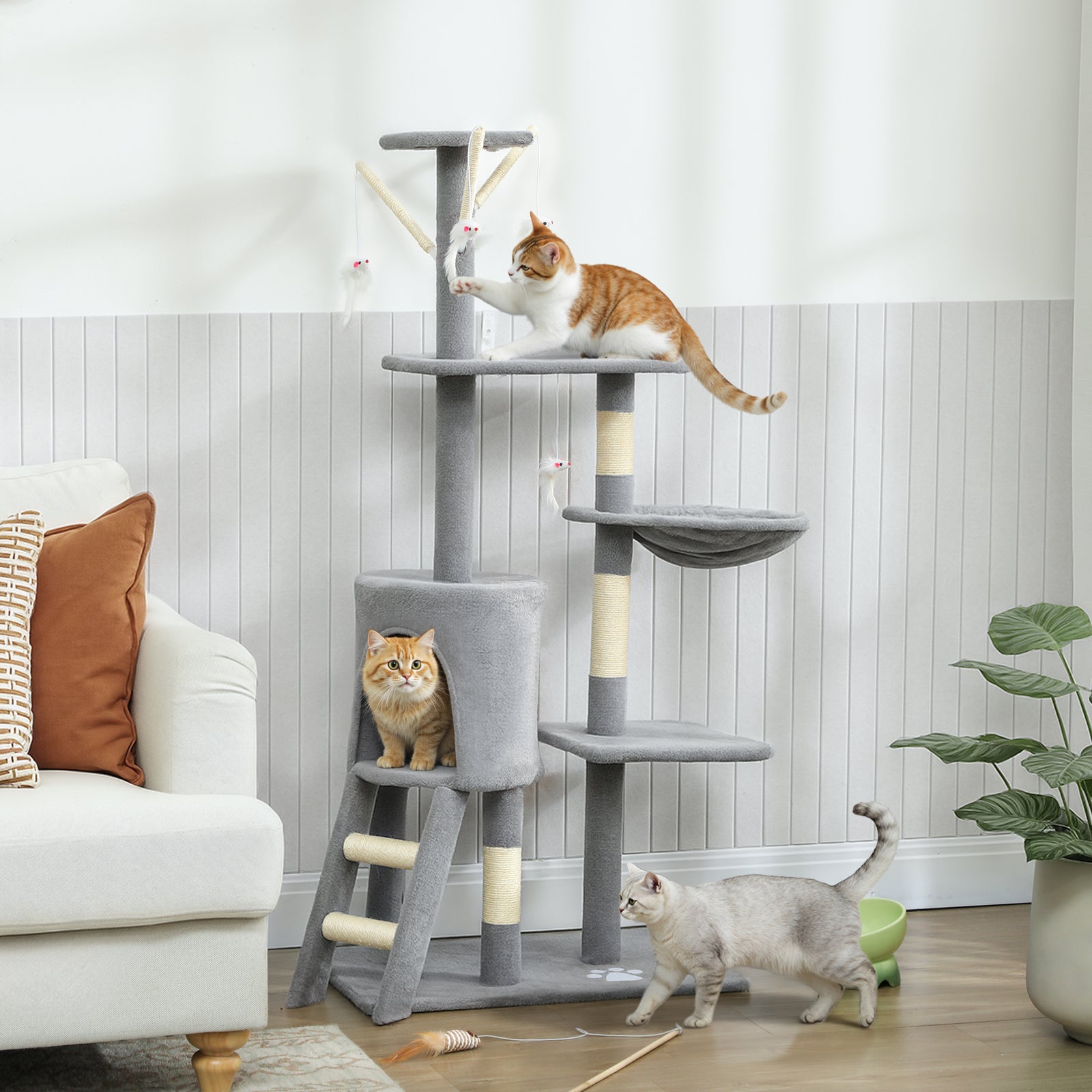 Multi-Level Cat Tower, 134cm Cat Tree with Condo and Sisal Scratching 