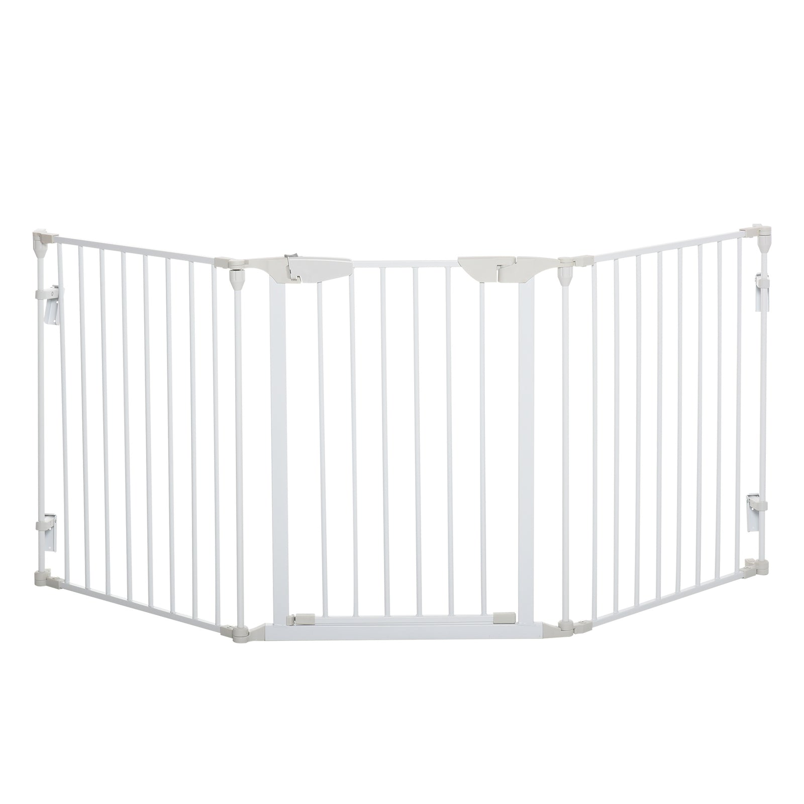 Pet Safety Gate, 3 Panels Playpen Fireplace, Metal Fence, Stair Barrier, Room Divider w/ Walk-Through Door - White