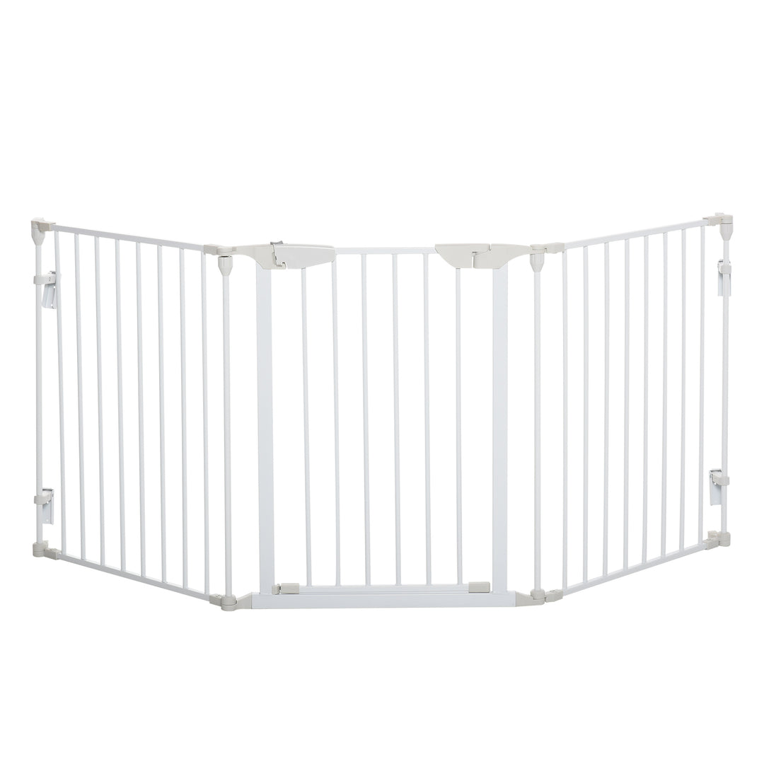 MCL Pet Safety Gate, 3 Panels Playpen Fireplace, Foldable Metal Fence, Stair Barrier, Room Divider, Fire Guard w/ Automatic Closing Door, White