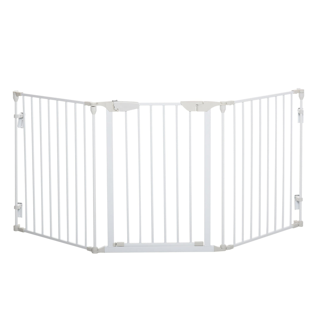 MCL Pet Safety Gate, 3 Panels Playpen Fireplace, Foldable Metal Fence, Stair Barrier, Room Divider, Fire Guard w/ Automatic Closing Door