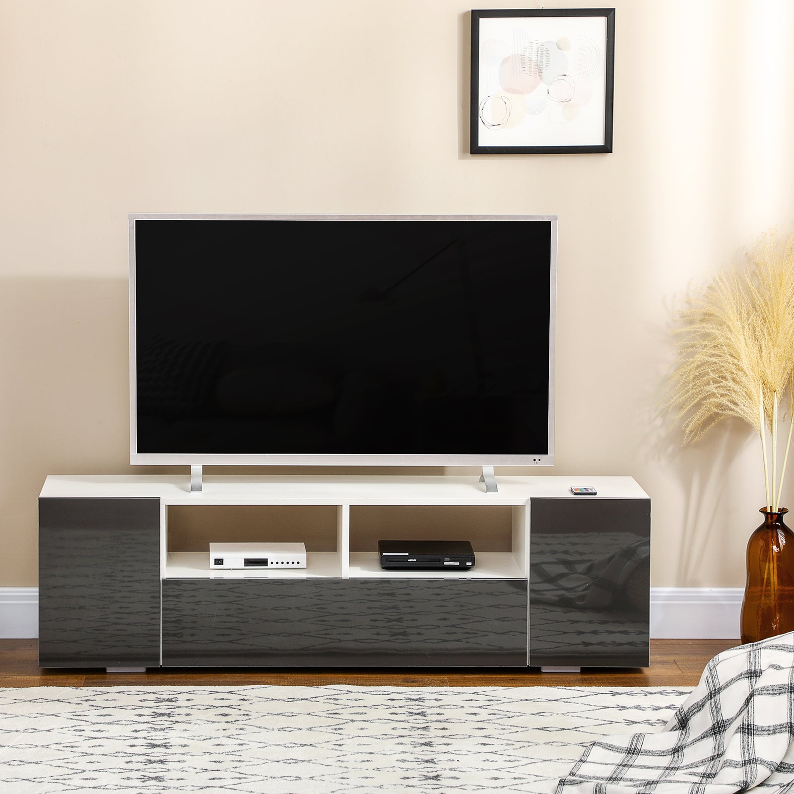 16 LED Light TV Stand, with Storage - High Gloss Grey