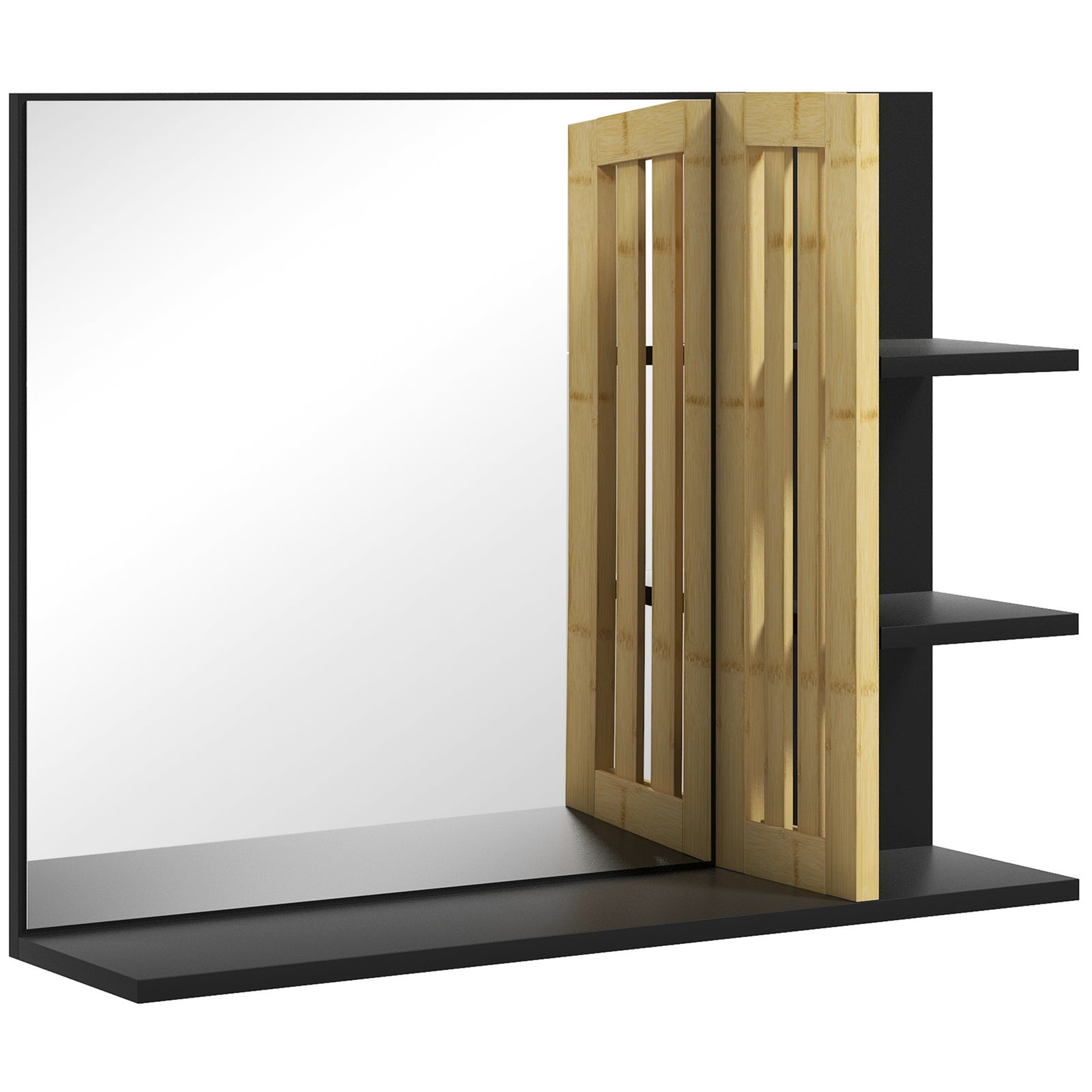 Bamboo Panel Bathroom Mirror, with Shelves
