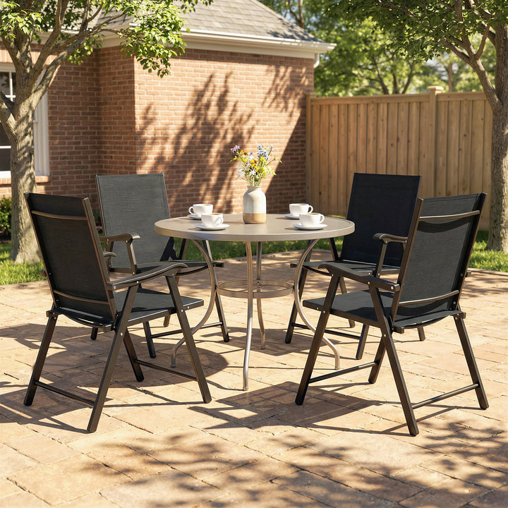 Folding Garden Chairs Set of 4 with High Back, Armrests, Texteline Sea
