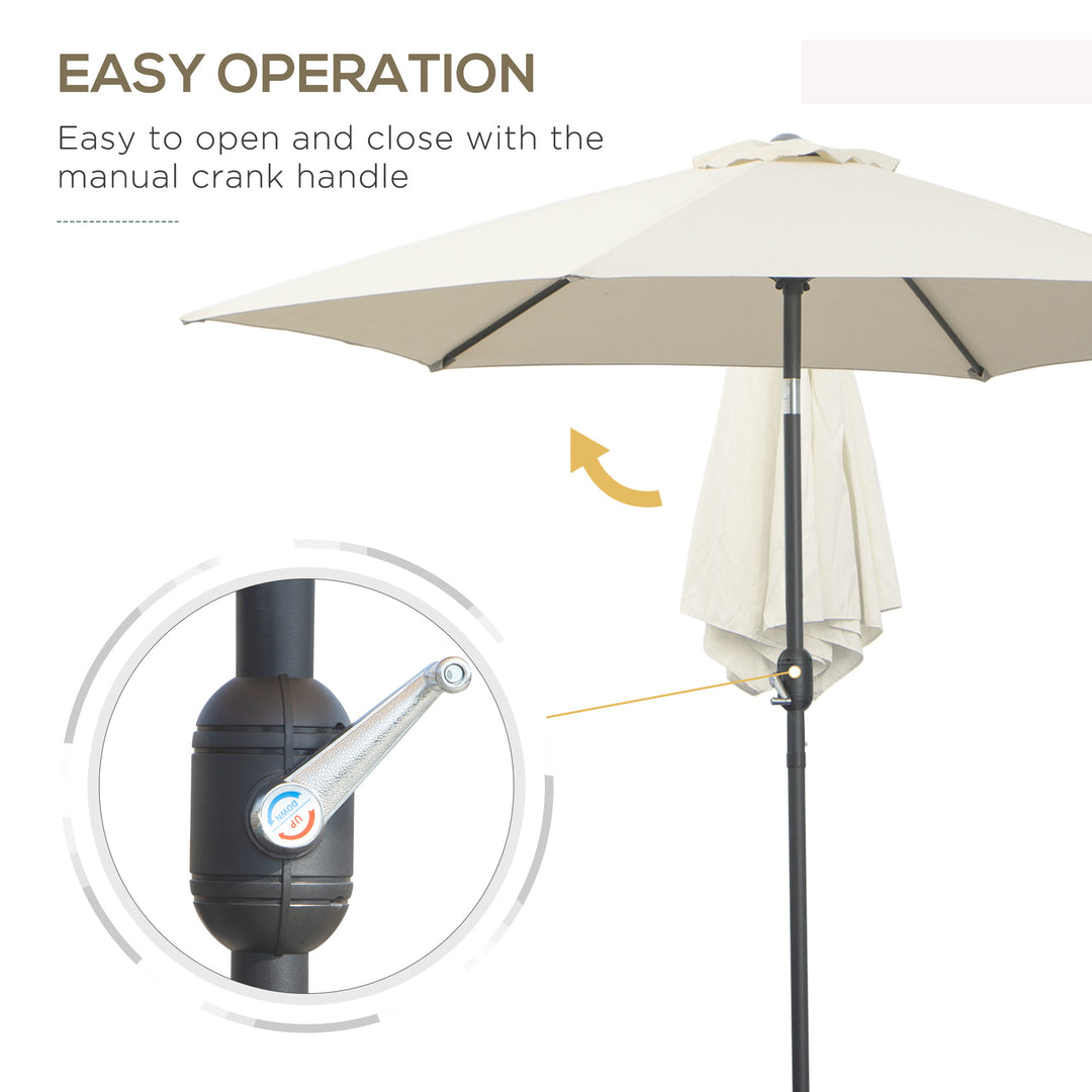 2.6M Garden Parasol Umbrella with Tilt and Crank, Outdoor Sun Parasol Sunshade Shelter with Aluminium Frame, Cream White