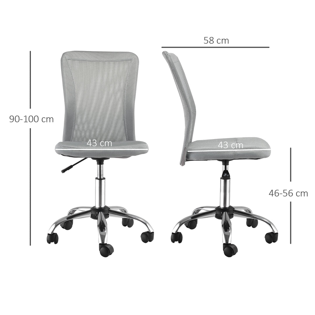 Office Chair, Armless Desk Chair, Adjustable Computer Swivel Chair with Rolling Wheels and Mesh Back for Home Work Study, Grey