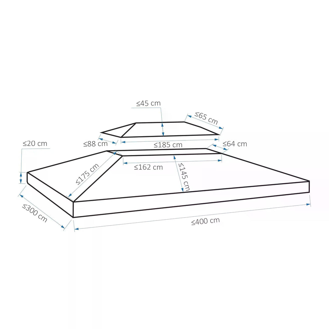 Outsunny Gazebo Replacement Canopy 3x4m, 2 Tier Roof Top UV Protection Cover for Garden Patio Awning Shelters, Deep Grey