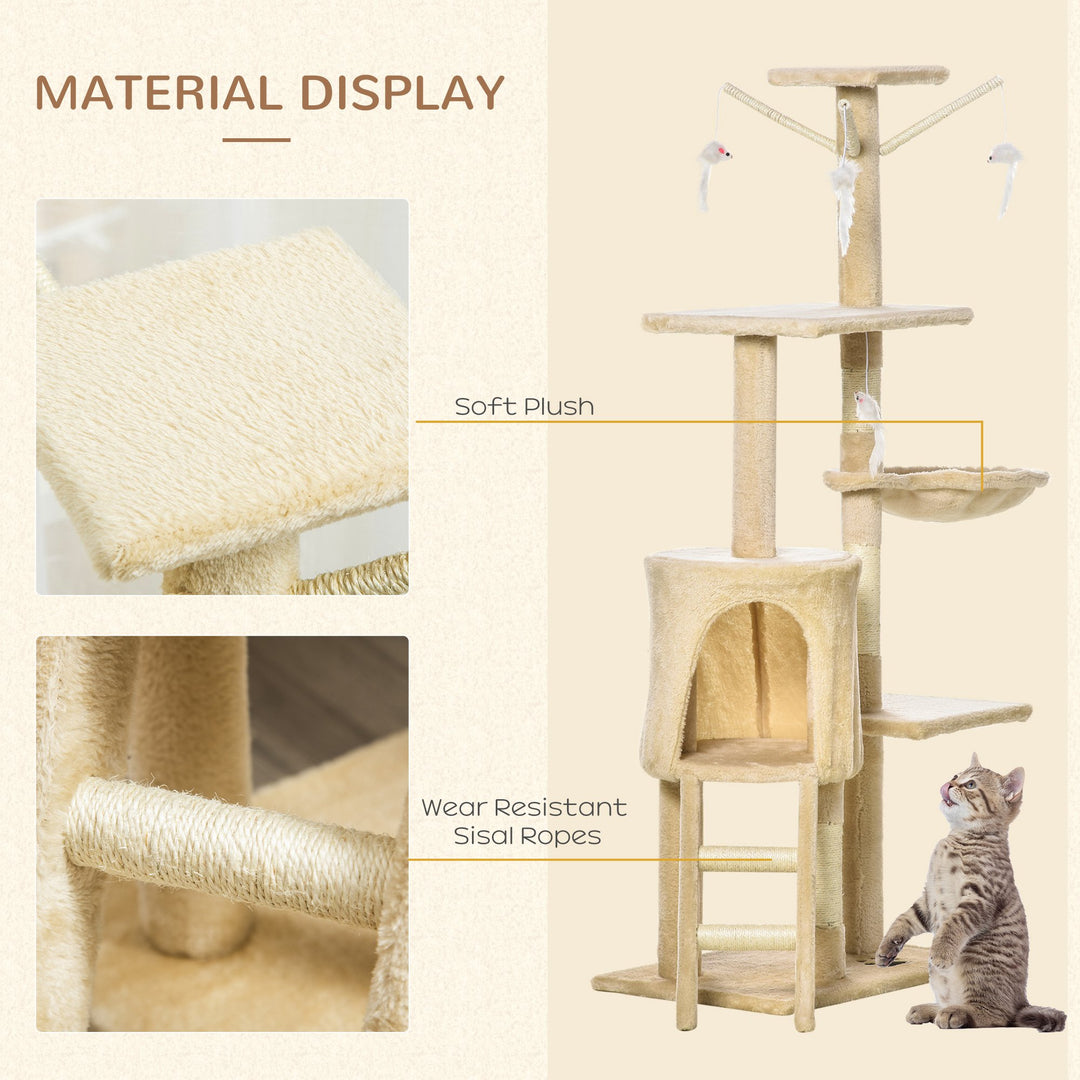 PawHut Feline Fort: Towering 131cm Cat Tree with Scratching Posts & Cosy Perches, Sturdy Beige Haven for Kitties | Aosom UK