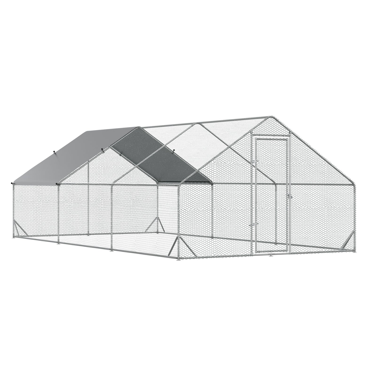 Large Hen Coop, Galvanised Walk In Chicken Run with Cover, 6 x 3 x 2m, Silver