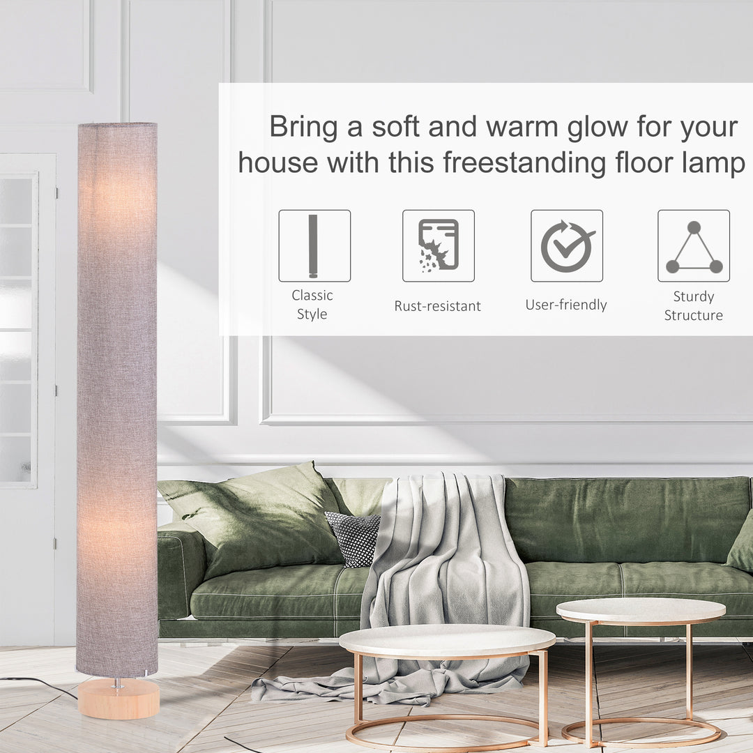 MCL Floor Lamp for Living Room, 47" Modern Standing Lamp with Linen Shade, Wooden Base, Grey