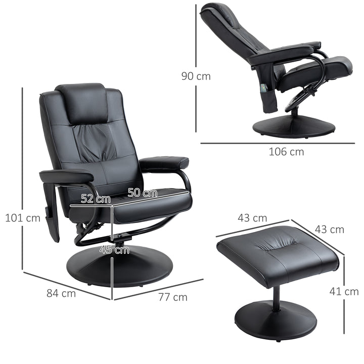 HOMCOM Manual Sofa Reclining Armchair PU Leather Massage Recliner Chair and Ottoman, Black