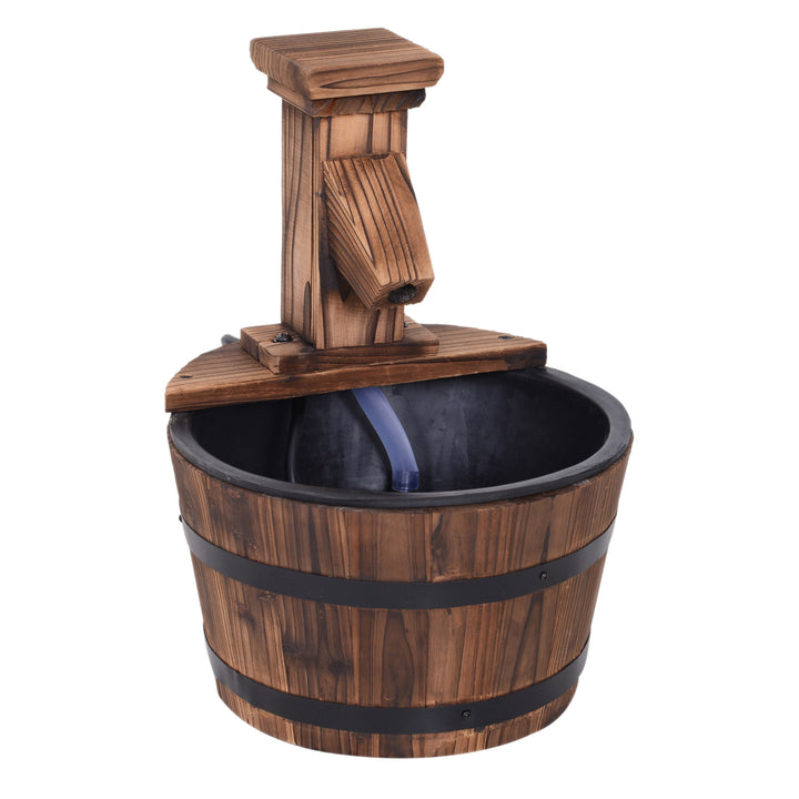 Outsunny Wood Barrel Pump Patio Water Fountain Water Feature Electric Garden