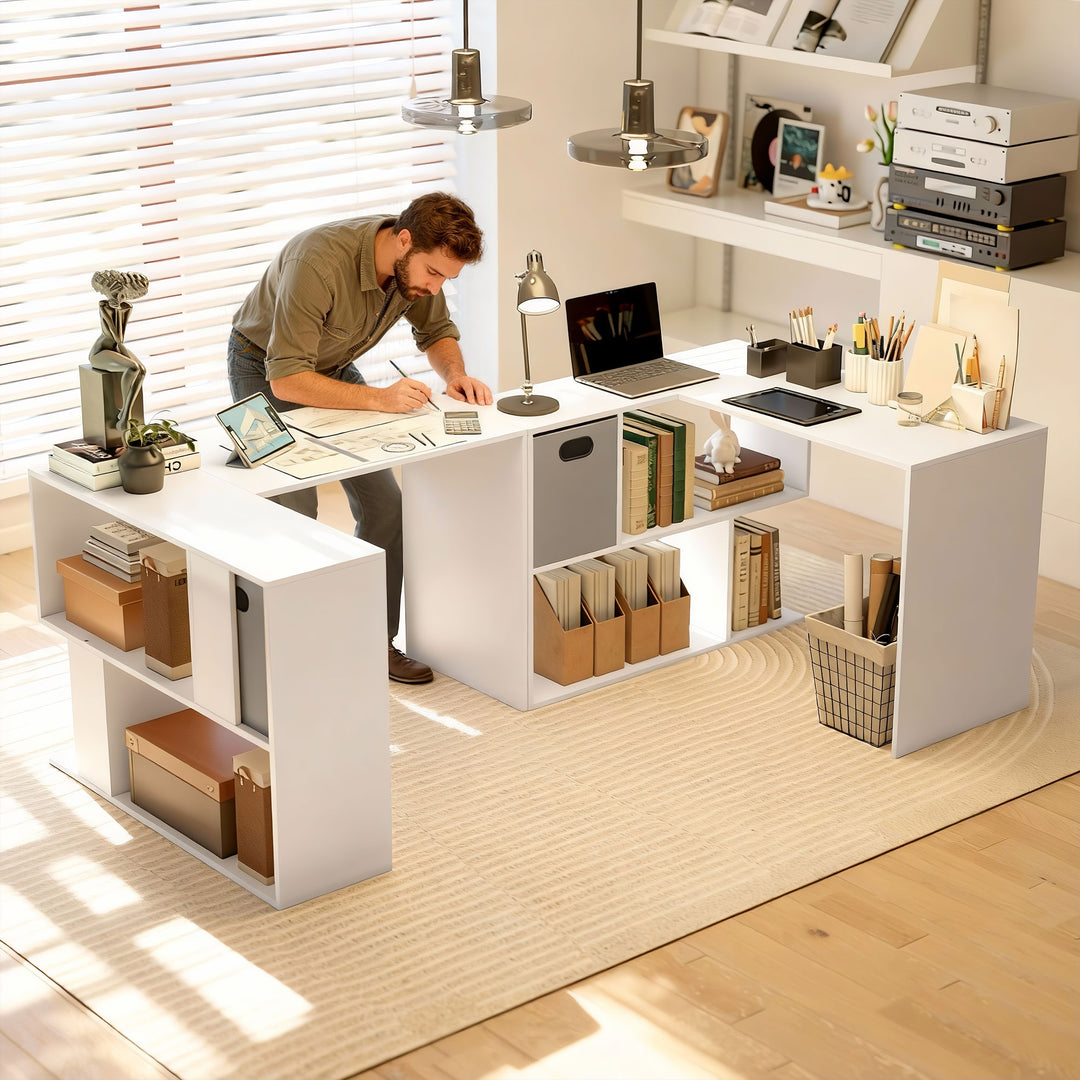 L Shaped Computer Desk, 110 x 100cm Reversible Corner Desk with Fabric