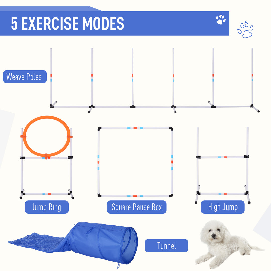 Dog Agility Equipment Training Set Carry Bag Adjustable (Pole + Hoop + Hurdle+Tunnel + Pause Box)
