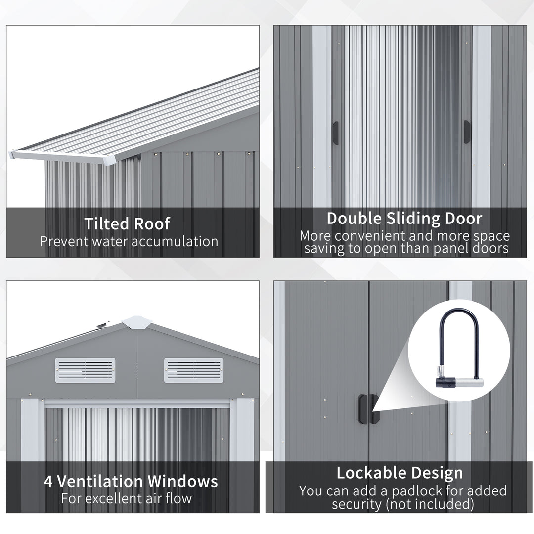 Outsunny 6.4 x 3.6ft Garden Metal Storage Shed w/ Double Sliding Door and Air Vents, Tool Storage for Backyard Patio Lawn, Grey