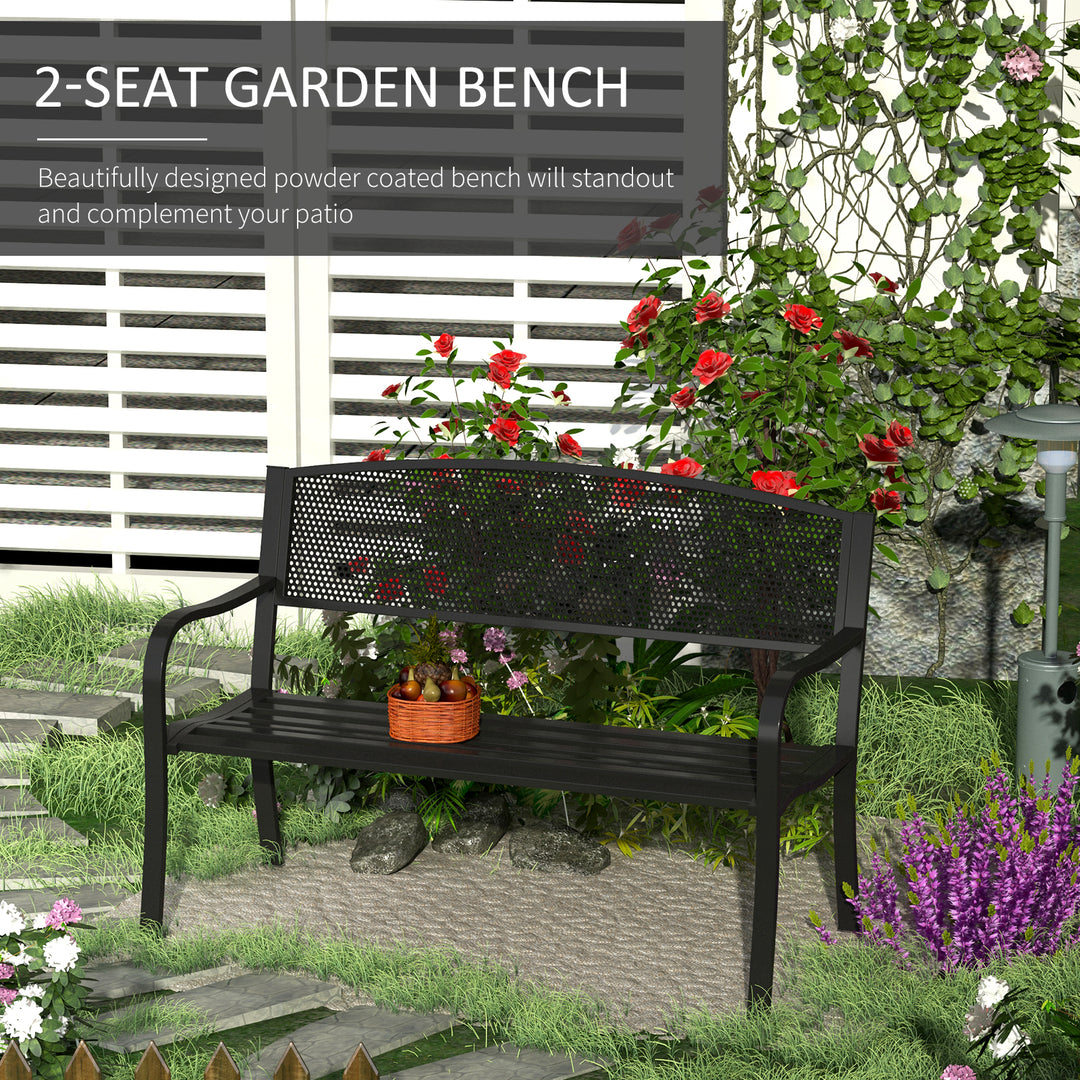 Garden Bench Furniture Patio Park 2 Person Chair Seat Steel Black 120cm Outdoor