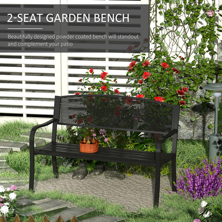 Garden Bench Furniture Patio Park 2 Person Chair Seat Steel Black 120cm Outdoor