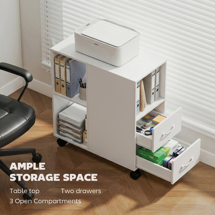 Narrow Mobile Printer Table with Wheels, Rolling Printer Stand with Dr