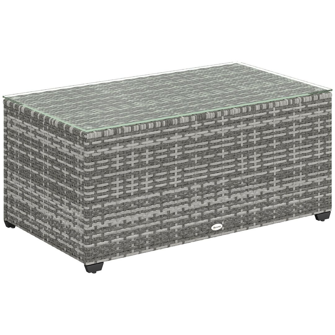 90 x 50cm Glass-Top Rattan Side Table - Light Grey
