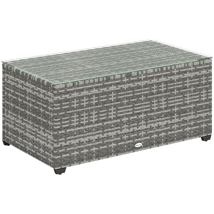 90 x 50cm Glass-Top Rattan Side Table - Light Grey