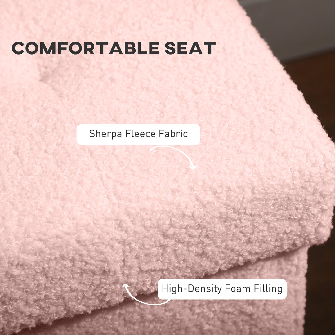 Foldable Sherpa Fleece Storage Ottoman - Pink