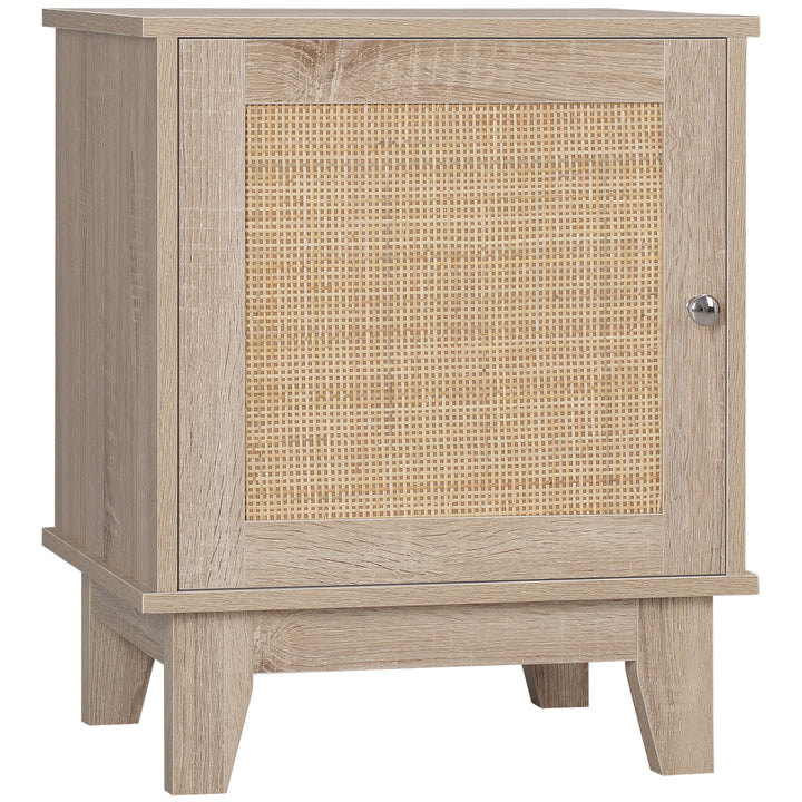 HOMCOM Bedside Table with Rattan Element, Nightstand with Storage Cupboard, Side End Table for Bedroom, Living Room, Natural. | Aosom UK