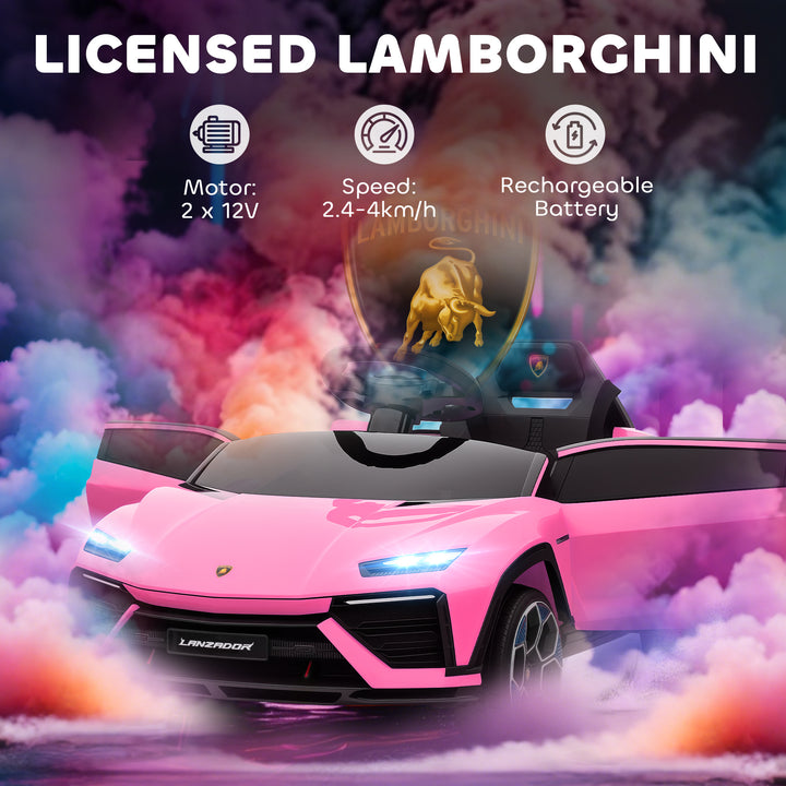 MCL 12V Licensed Lamborghini Electric Cars for Kids, Ride On Car with Remote Control for 3-6 Years Old, Pink