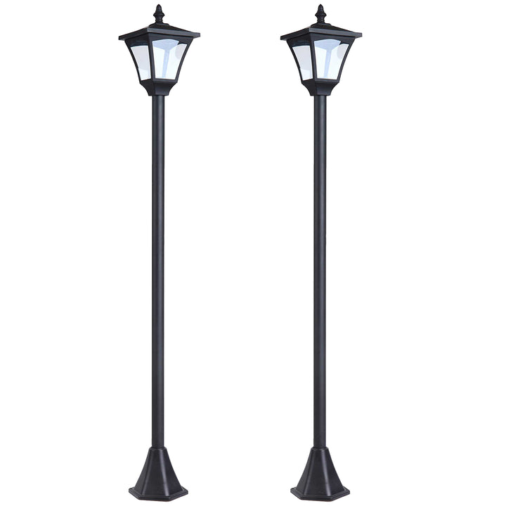 Outsunny Set of 2 Outdoor Garden Solar Post Lamp Sensor Dimmable LED Lantern Bollard IP44 Energy-saving 1.2M Tall, Black | Aosom UK