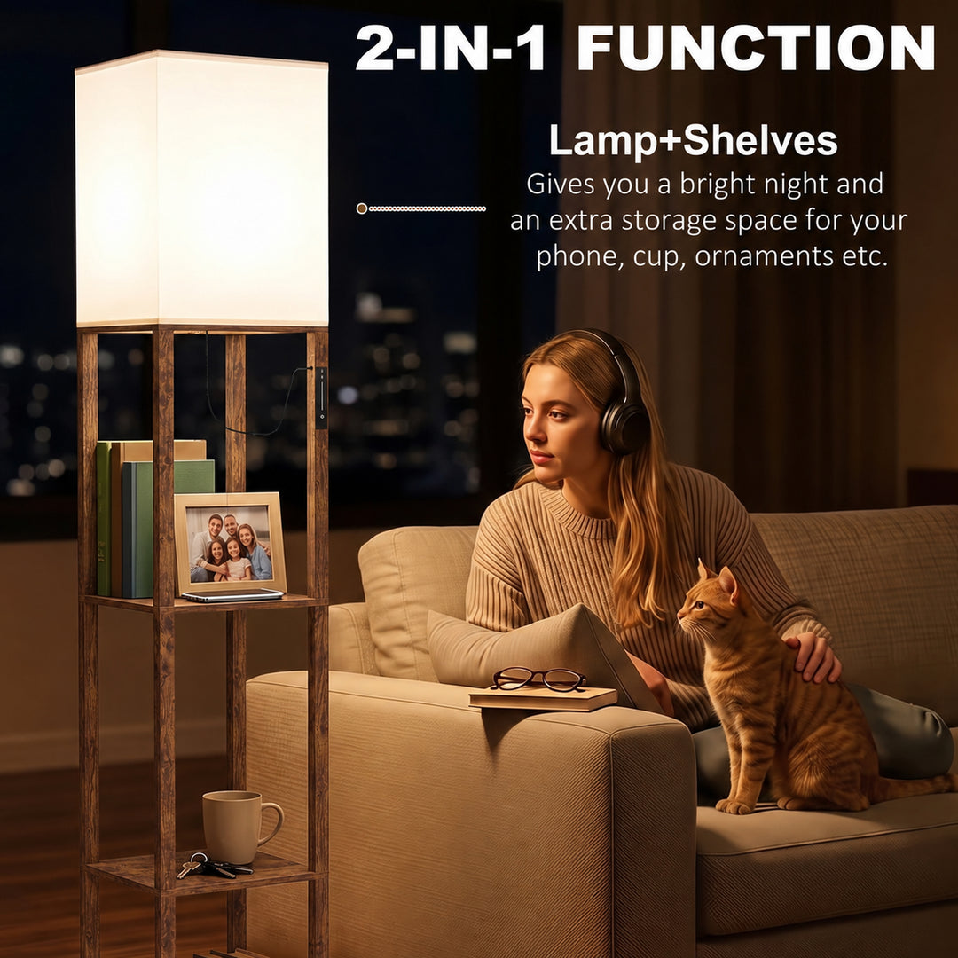 Floor Lamp with Shelves, Modern Dimmable Standing Lamp with Fabric - view 4
