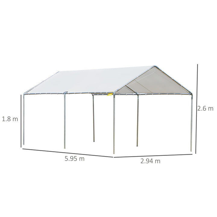 MCL 3 x 6m Heavy Duty Carport Garage Car Shelter Galvanized Steel Outdoor Open Canopy Tent Water UV Resistant Waterproof, White
