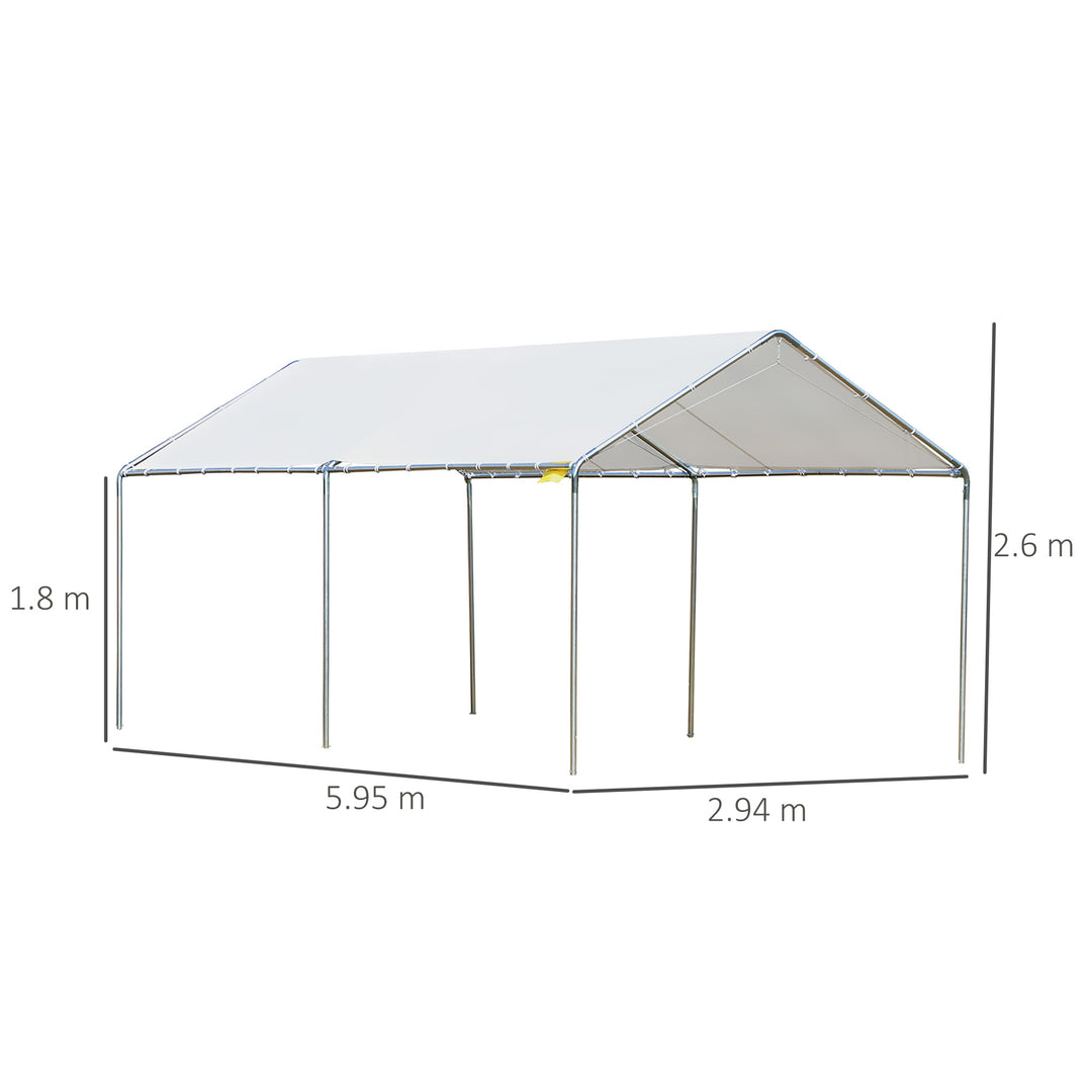 3 x 6m Heavy Duty Carport Garage Car Shelter Galvanized Steel Outdoor Open Canopy Tent Water UV Resistant Waterproof, White