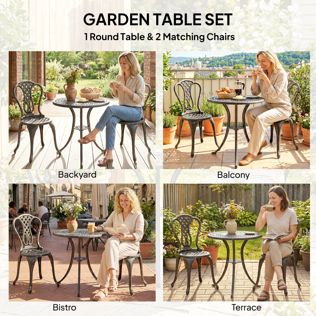 Outdoor Bistro Set for 2 Cast Aluminium Patio Furniture with Round Tab