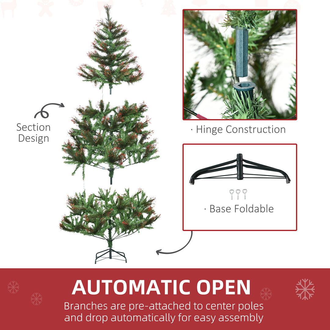 HOMCOM 1.8m Prelit Christmas Tree Artificial Tree, Metal Stand-Green